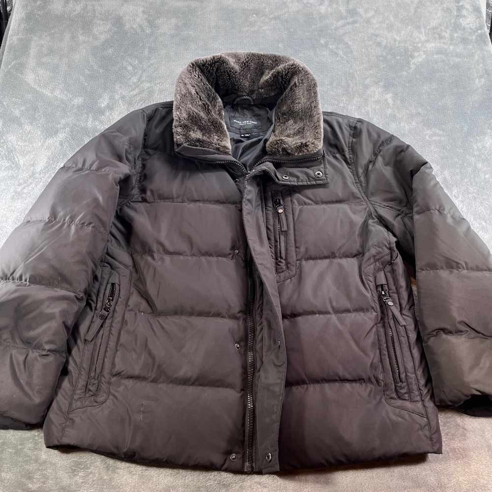 Marc New York Andrew Marc Mens XL Black Puffer Jacket Fur Collar Hooded Coat - Picture 1 of 12